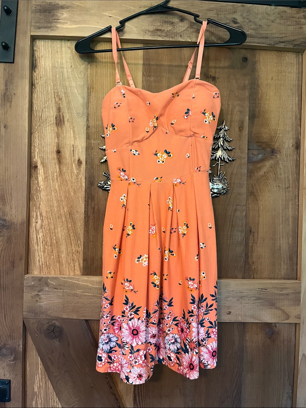 No Boundaries Orange Floral Sweetheart Mini Dress